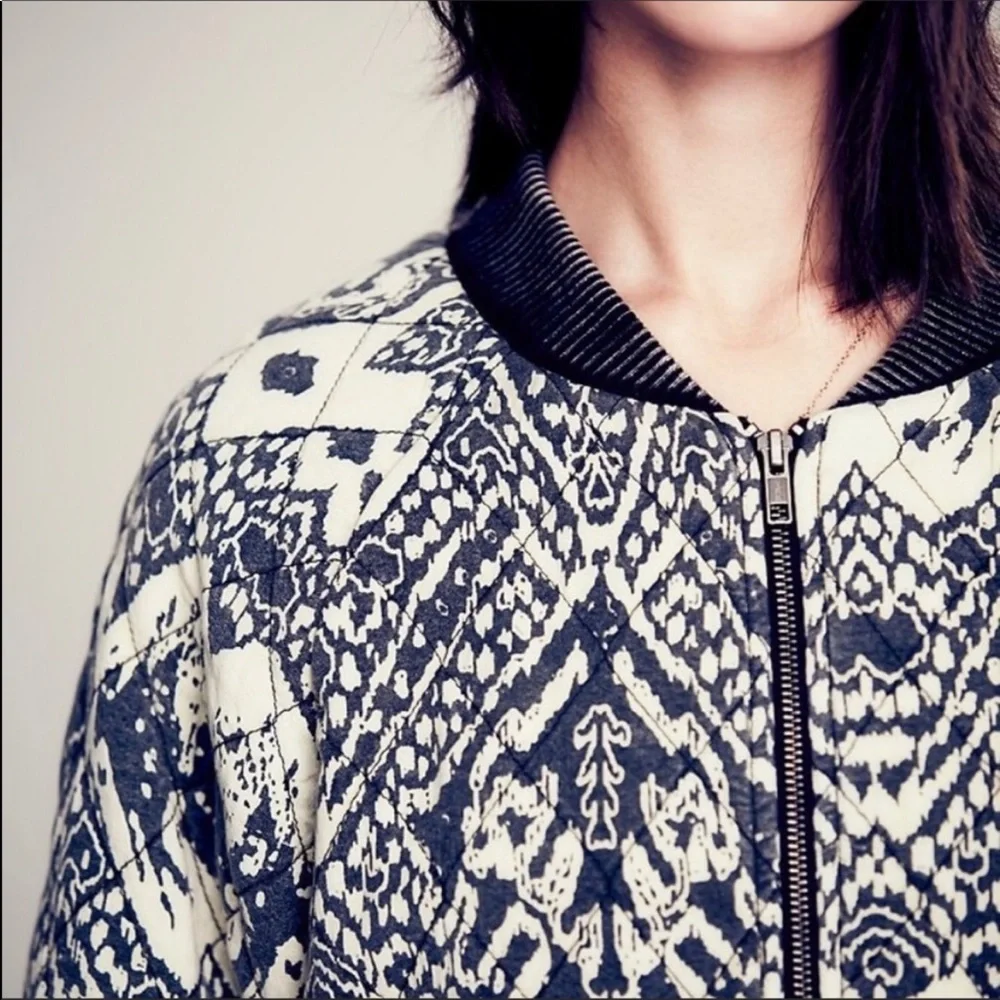 Free People Black and Cream Bomber Jacket - Picture 5 of 14